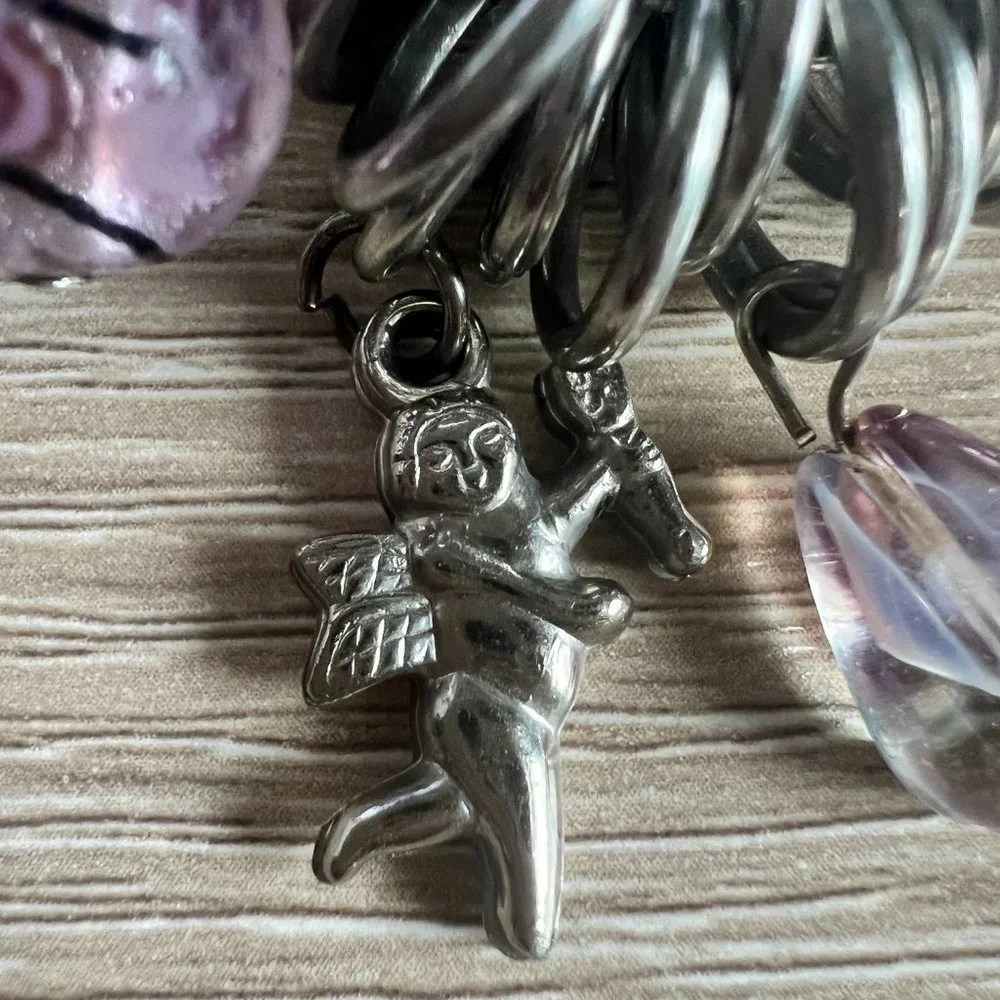 Boho Chunky Heavy Silver Murano Glass Charm Bracelet